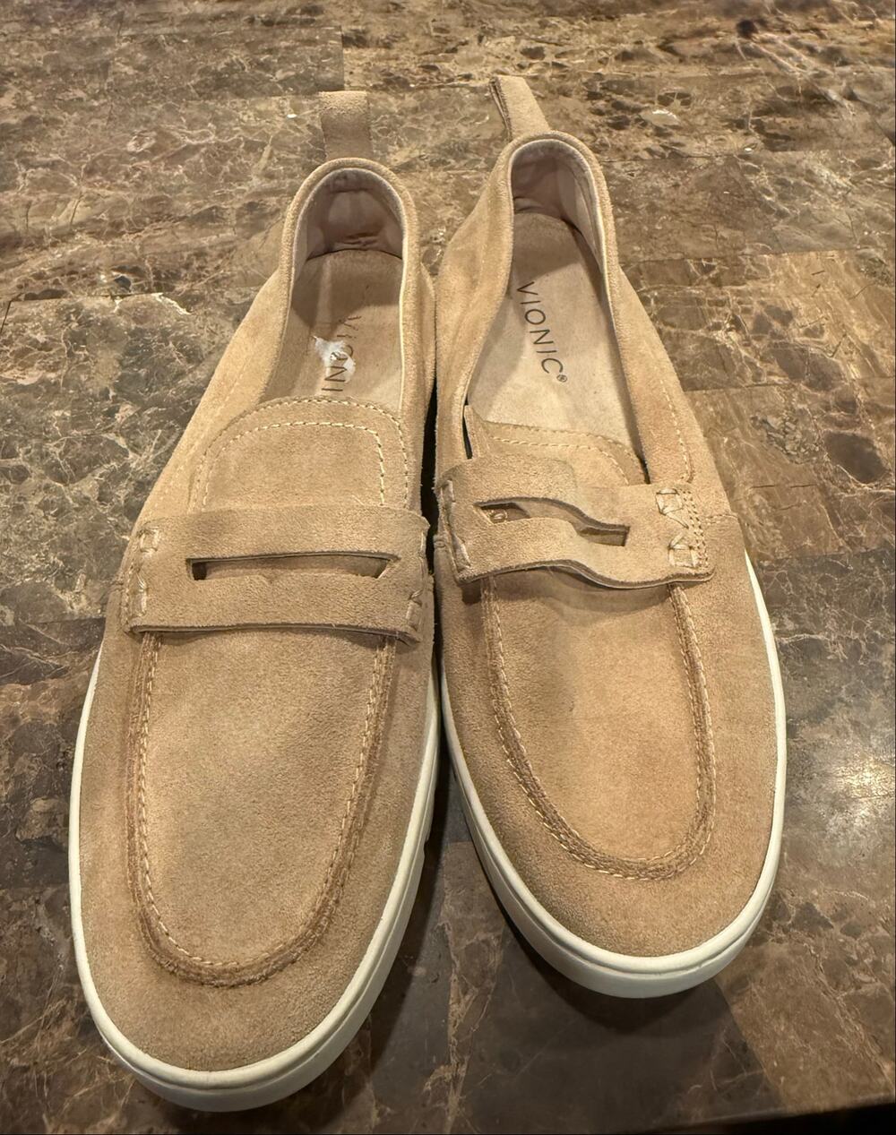 Vionic Suede Penny Loafers in Tan